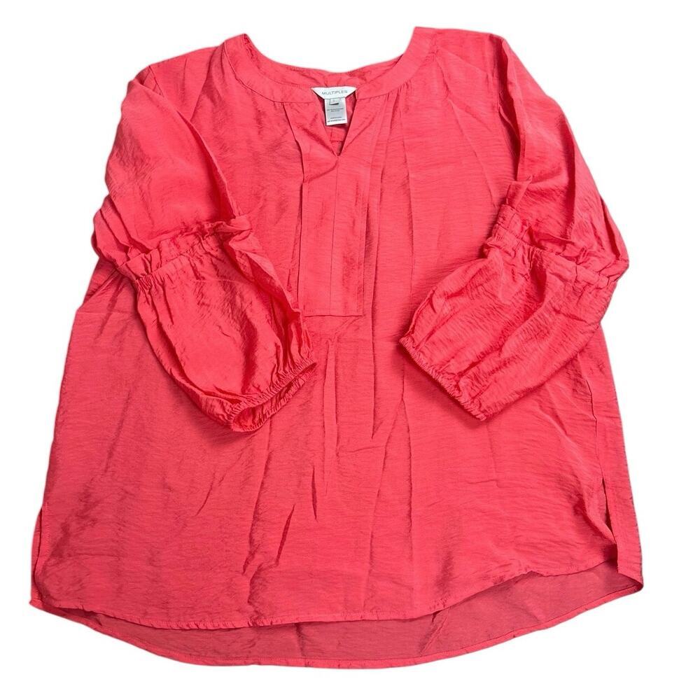 Multiples Women’s Large Coral Tunic Top Peasant Style 3/4 Sleeve Boho Chic
